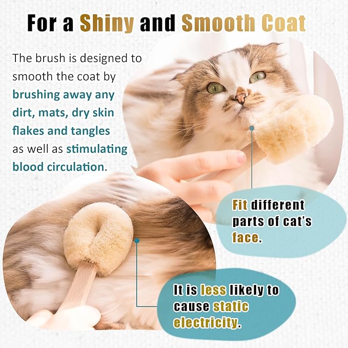 Cat Grooming Massage Tawashi Brush with Wood Handle Less Static Natural Sisal Fiber Made in Japan (Type-B)