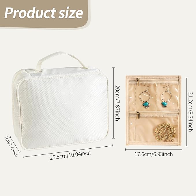 Travel Jewelry Organizer Case with Multiple Clear Zipper Pockets - Ring Binder Style Storage Bag for Necklaces, Earrings, Rings, Bracelets, Ideal for Gifts & Travel(beige)
