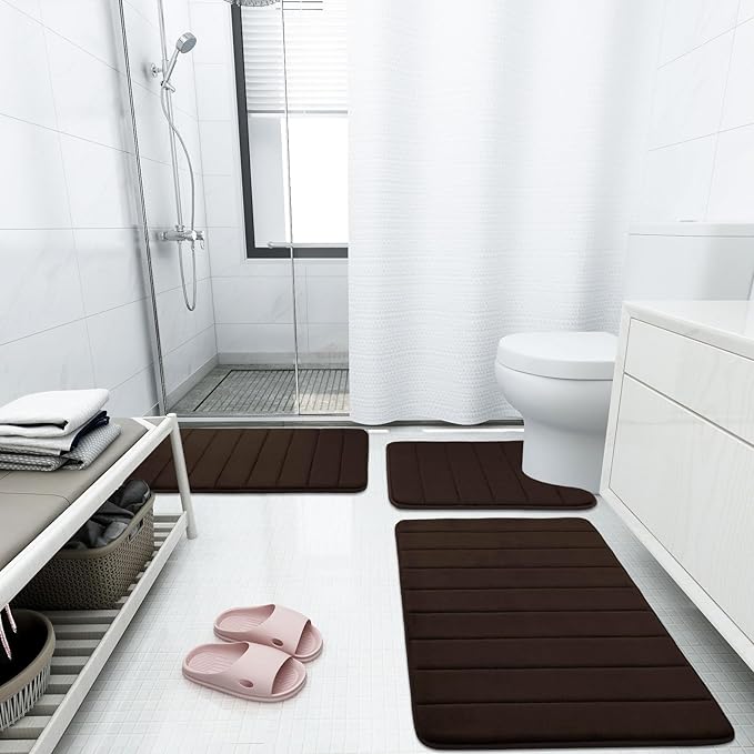 Buganda Memory Foam Bath Mat, 47" x 24", Ultra Soft and Non-Slip Bathroom Rugs, Water Absorbent and Machine Washable Bath Rug Runner for Bathroom, Shower, and Tub, Brown