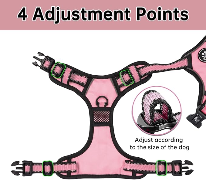 NESTROAD No Pull Dog Harness,Adjustable Oxford Medium Dog Harness with Leash,Reflective No-Choke Pet Vest Harness with Easy Control Soft Handle for Small Medium Large Dogs(M,Pink)