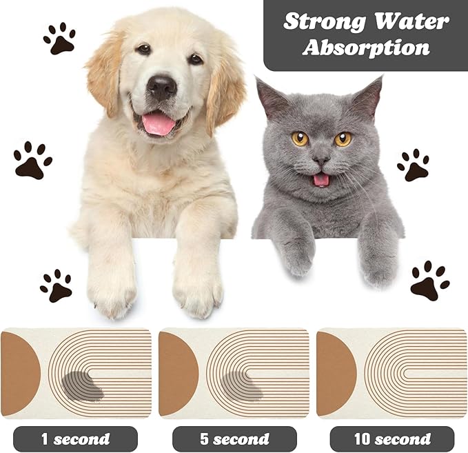 Dog Food Mats for Floors Waterproof, Cat Water Bowl Mats Pet Feeding Absorbent Mat Placemats for Food and Water Beige Bohemia 17 * 30 inch