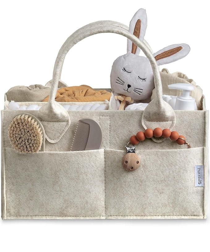 PUTSKA Baby Diaper Caddy Organizer - Nursery Storage Basket for Diaper Station, Baby Basket Shower List and Registry Gift Must-Haves, Newborn Essentials, Nursery Decor for Boy or Girl - White, XL