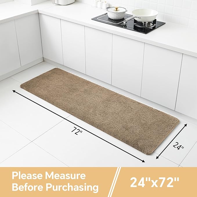 Light Brown Bathroom Rugs Runner 24"x72" - Extra Long Plush Bath Mat, Non Slip Absorbent Microfiber Floor Rug, Washable and Fluffy - Ideal for Bathroom, Kitchen or Pet Mat Use