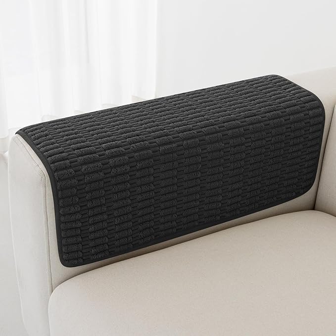 Foxdecor Couch Arm Covers Sofa Armrest Cover, Arm Chair Covers Set of 2, Non-Slip Arm Rest Cover for Sofa, Armchair Slipcovers Couch Protector. (Black 24x28 inch)