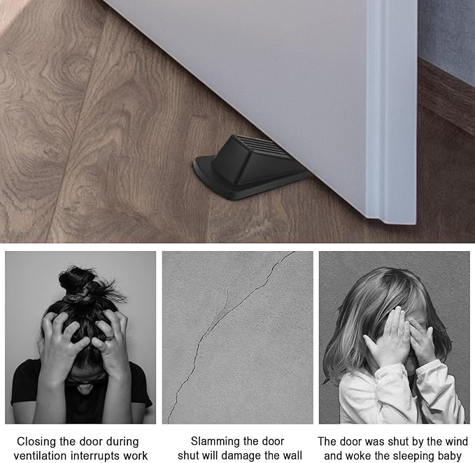 Beieverluck 12 Pack Door Stoppers for Bottom of Door Rubber Door Stop Wedge Sturdy Stackable Door Stops for Floor Wall Carpet Heavy Duty Door, Black