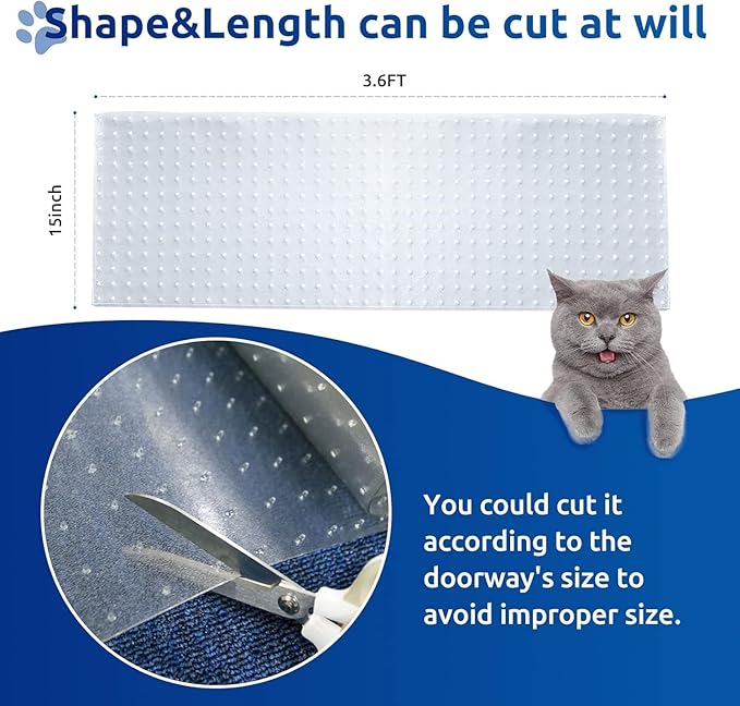 Carpet Protector for Pets Carpet Protector for Doorway, Anti Scratch Under Door Cat Scratch Protector Mat, Cat Barrier Mat Easy to Cut Plastic Stopper (Clear, 3.6FT-2pack)