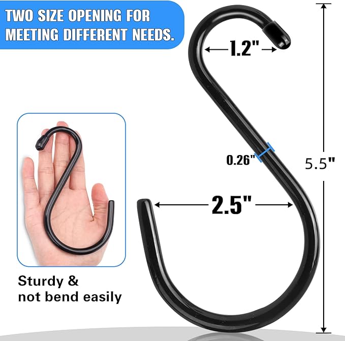 Antimbee 30 Pack Large S Hooks, 5.5 inch Vinyl Coated Heavy Duty S Hooks, S Hanger Closet Hook, Black Rubber S Hook for Hanging Plants, Garden Tools, Clothes, Jeans, Pot Pan