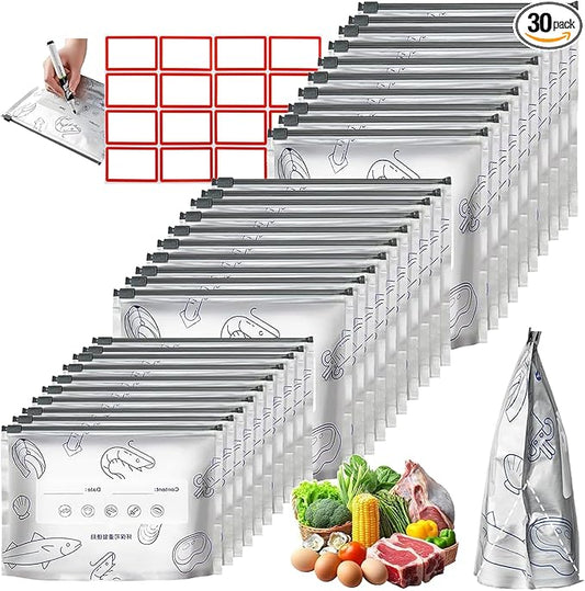Reusable Aluminum Foil Sealable Storage Bags - Freezer Ziplock Bags - Foil Sealable Bags for Food, Vegetables, Fruit, Meat, Snacks, Bread, Seafood Preservation