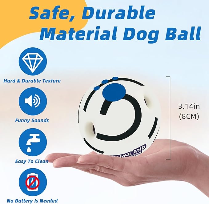 SHAKE AND LAUGH Glow in The Dark Dog Toys Ball, Interactive Dog Ball, Shaking with Gibbering Sound, S, 3.14 in (8 cm)