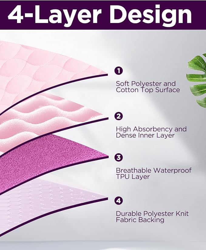 Washable Bed Pads 36" x 52" - 4 Pack, Pink, Waterproof Bed Pads for Incontinence, Bed Wetting Pads for Bed, Sofa, Floor, Resuable Underpads for Adults, Seniors, Pet