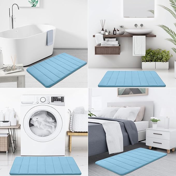 Buganda Memory Foam Bath Mat, 70" x 24", Ultra Soft and Non-Slip Bathroom Rugs, Water Absorbent and Machine Washable Bath Rug Runner for Bathroom, Shower, and Tub, Blue