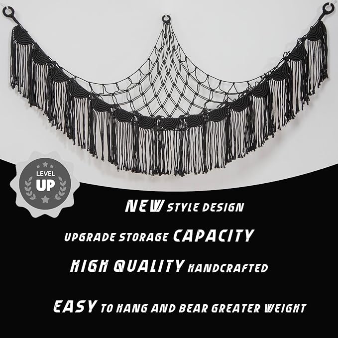 Amdermi Stuffed Animal Hammock Corner Hanging Net for Toy Organizer Playroom Stuffed Animal Toy Hammock Macraem Toy Display Plush Toy Holder for Bedroom (Black)
