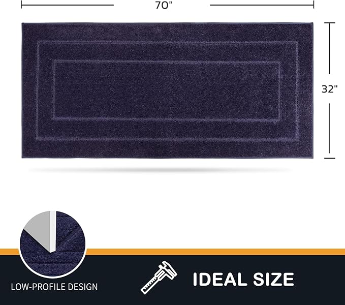 PURRUGS Dirt Trapping Door Mat 32" x 70", Non-Slip/Skid Machine Washable Entryway Rug, Dog Doormat, Super Absorbent Welcome Mat for Muddy Wet Shoes and Paws, Midnight Blue