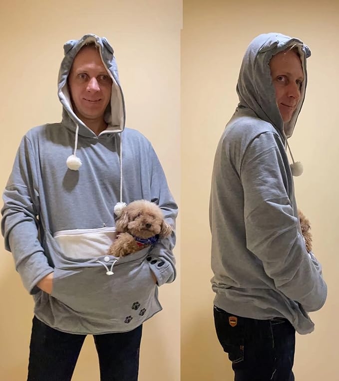 BOMBAXCEIBA Pet Pouch Hoodie Small Pet Carrier,Dog Cat Pouch Hoodie Sweatshirt Kangaroo Pocket Holder, With Ears Women's Fit