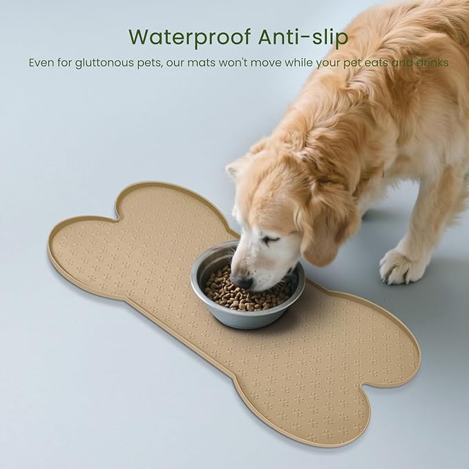 Dog Food Mat Anti-Slip Silicone Dog Bowl Mat Thicker Pet Placemat Waterproof Cat Feeder Pad with Raised Edge Puppy Kitten Feeding Mats Suitable Small Medium-Sized Dogs Cats Eating Tray