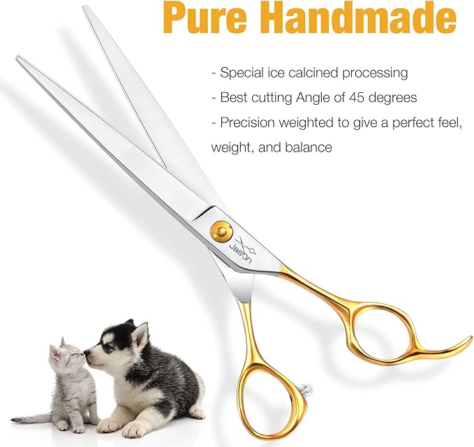 JASON 7.5" Dog Grooming Scissors Cats Trimming Shears Professional Pets Scissor Kit for Right Handed Groomers Gold Sharp Shear