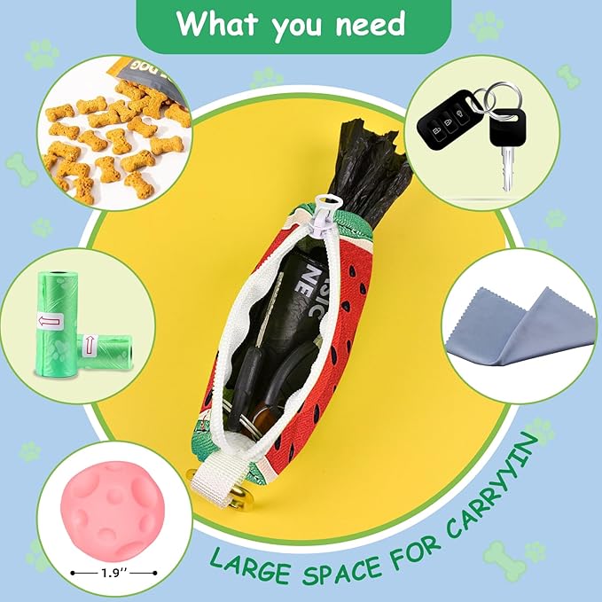 Convenient Dog Poop Bag Holder Leash Attachment with Zipper Case for Potty Bags - Cute Trash Bag Carrier Accessory Dispenser for Poo Bags