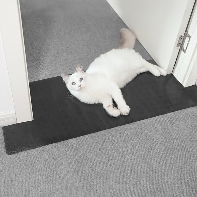 Carpet Protector for Pets Cat Carpet Protector for Doorway, Anti Scratch Under Door Cat Scratch Protector Mat, Easy to Cut Plastic Stopper (Black, 3.6FT-2pack)