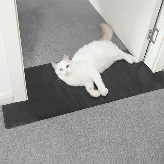 Carpet Protector for Pets Cat Carpet Protector for Doorway, Anti Scratch Under Door Cat Scratch Protector Mat, Easy to Cut Plastic Stopper (Black, 3.6FT-2pack)