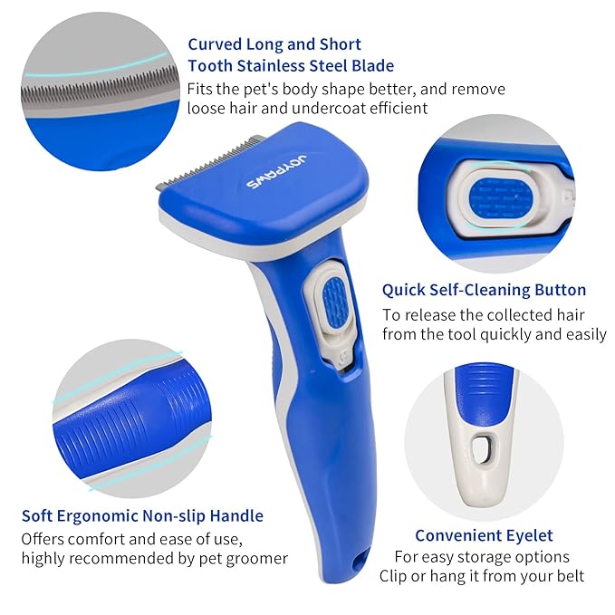 Upgraded Pet Self Cleaning Curved Deshedding Tool, Effectively Reduces Shedding by Up to 95%, Professional Grooming Brush for Small Dogs, Cats and Other Small Animals Blue S