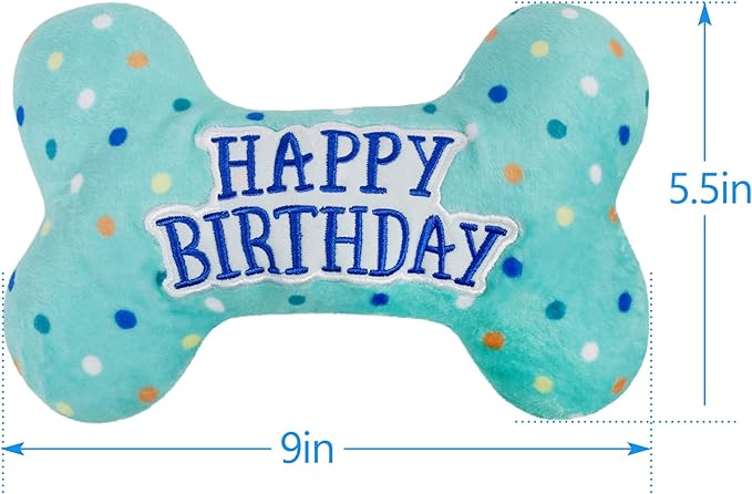 Prime Pets Dog Birthday Toys, Plush Dog Squeaky Toys, Stuffed Puppy Chew Toy for Small Medium Large Dogs, Bone Pet Toy