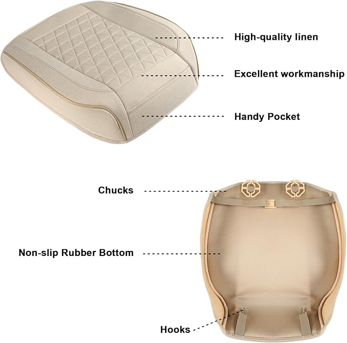 West Llama Linen Front Car Seat Cover Protector Anti-Slip Bottom Seat Cover Fits 95% of Vehicles,Wrapping Around The Bottom,Triangular Pattern(Beige-2Pcs)