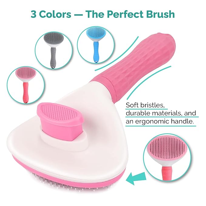 PETS-LAMB Self-Cleaning Dog and Cat Grooming Brush, Suitable for Long or Short Hair, Loose Hair Removal Brush, Easy to Remove, Pet Massage Tool. (Pink)