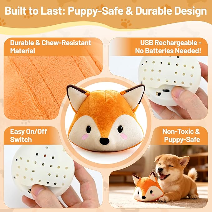 VYsTN Automatic Puppy Toy for Anxiety & Boredom Relief - Self-Moving, Bouncing & Vibrating with Sound for Mental Stimulation | Rechargeable, Chew-Resistant for All Breed Sizes