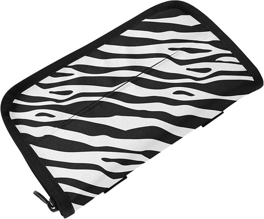 Car Tissue Holder Car Napkin Holder Car Tissue Box Dispenser Storage Case Sun Visor Mask Holder with Adjustable Straps Reusable Refillable Zebra Print