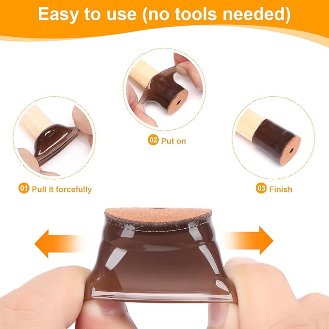 CHUNZEXI 24 Pack Chair Leg Floor Protectors for Hardwood Floors, Silicone Felt Covers Pads Caps, Protect Wood Furniture Feet Floors Noise Reduce and Scratch (Universal Small & Brown)