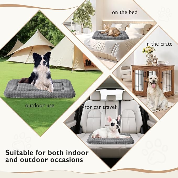 Dog Bed Mat Crate Pad for Large Dogs, Washable Soft Pet Sleeping Mat Kennel Pad with 3D Bubble Pattern, Grey, 36"x 23"