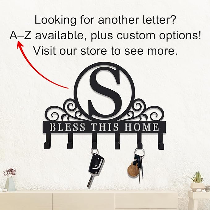 Metal Letter S Key Holder for Wall, Decorative Metal Key Holder Wall Mount, Key Hooks Coat Rack Monogram Wall Decor, Perfect for Bathroom, Living Room, Kitchen, Anniversary Housewarming Gift