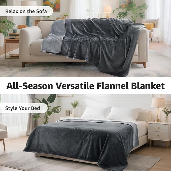 LOOBANI Waterproof Blanket for Bed: Reversible Soft Flannel Twin Bed Blanket 60" x 80", Leakproof Throw Spill-Proof Dog Pet Blanket for Couch Cover, Movie Time, Camping, Travel, Grey