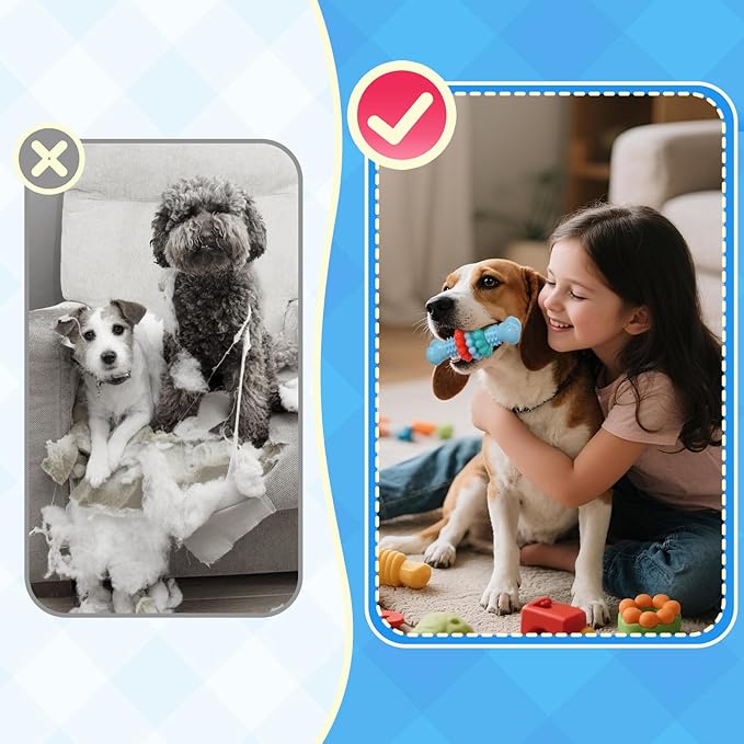 Dog Chew Toy, 2 Pack Puppy Teething Toys Indestructible Chew Toys for Teething Tough Chew Toy Dog Teeth Cleaning Aid Cute Soft Durable Rubber Toy for Small Medium Dogs to Keep Them Busy