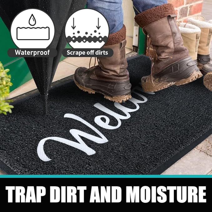 T.HENV Welcome Mat Outdoor Indoor, 2' x 3' (Rectangular), Black-white(new), Waterproof, Non Slip, Quick Dry, Heavy Duty