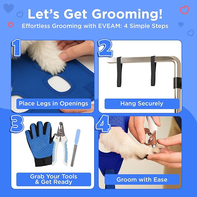 Pet Grooming Hammock for Cats & Small Dogs – Nail Clipping Kit with Sling, Clippers, File, Glove, Straps & Carabiners – Ideal for Trimming & Ear Cleaning – [S/XS] (Pink, Extra-Small)