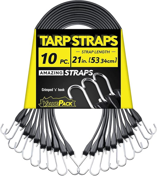 41'' Rubber Bungee Cords Heavy Duty Outdoor with 73.8" Max Stretch & Over 176 lbs Load, 100% EPDM Black Bungee Straps with Crimped S Hooks for Cargo, Tarps, Truck, Motorcycle, Weatherproof (10 Pack)