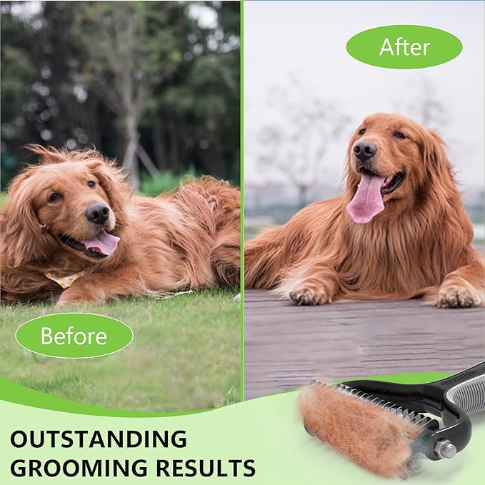 Staltwo Pet Grooming Supplies - 2-in-1 Professional Undercoat Rake and Pet Brush | Shedding Control for Long-Haired Dogs and Cats, Deshedding Tool, Knot Removal,Grey