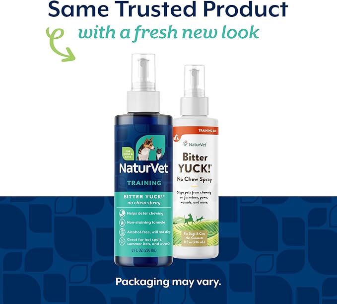 NaturVet Bitter Yuck! No Chew Spray for Dogs, Cats, and Horses Pet Training Spray, Liquid, Made in The USA, 8 Ounce