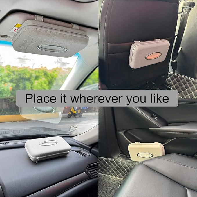 Car Tissue Holder, Sun Visor Tissue Holder, Zipper Car Visor Napkin Holder, PU Leather Backseat Tissue Case for Car,Vehicle (Grey)