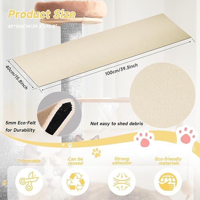 Cat Scratch Furniture Protector, 39.3''x15.8'' Trimmable DIY Self-Adhesive, Durable Corner Scratcher Couch Protectors from Cat Claws for Sofa, Tree Shelves & Scratching Posts (Khaki)