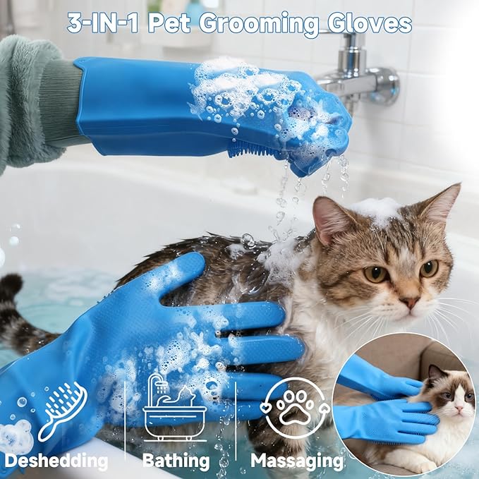 IDQQUQQ 2PCS Dog Washing Gloves and Dog Bath Brush, 2-in-1 pet Shower Set | Suitable for Dogs, Cats, Bath Massage, and pet Grooming