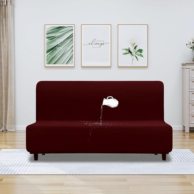PureFit 100% Dual Waterproof Futon Cover, Couch Cover - Stretch Non Slip Fleece Sofa Covers Washable, Leakproof Furniture Protector for Kids, Pets, Dog (Futon, Wine)