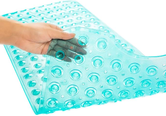 Bathtub Mats for Shower Tub, Extra Long Non-Slip 39 x 16 Inch Bath Mat with Drain Holes and Suction Cups, BathMat for Bathroom with Machine Washable (Clear Turquoise)