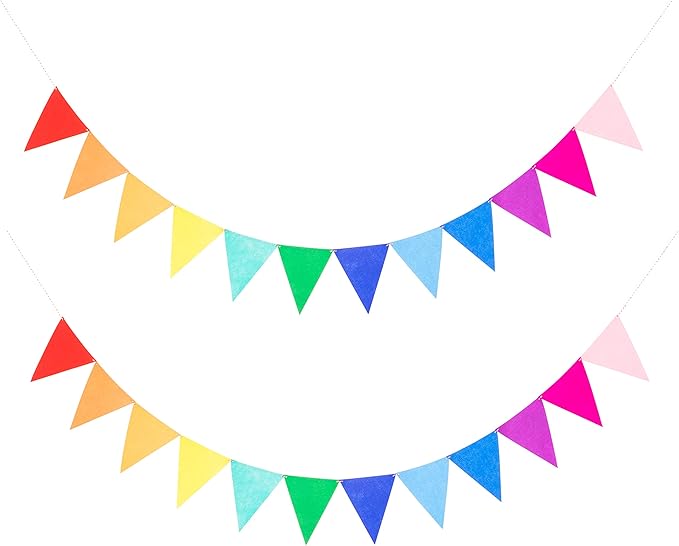 LOVENJOY 2 Assembled Rainbow Banners Felt Bunting Multicolor for Colorful Birthday Party Decorations