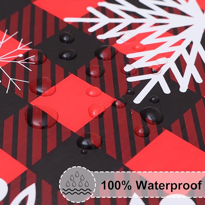 misaya Rectangle Vinyl Tablecloth, Fitted Table Cover, Waterproof, Elastic Edge, Flannel Backing, Plastic Table Cloth Fit 8 Foot Folding Tables for Christmas Dinner (Buffalo Snowflakes, 30x96 inch)