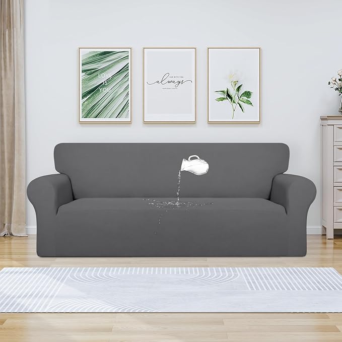 PureFit 100% Dual Waterproof Couch Cover Slipcovers for Couches and Sofas - Stretch Non Slip Fleece Sofa Covers Washable, Leakproof Furniture Protector for Kids, Pets, Dog (Sofa, Gray)