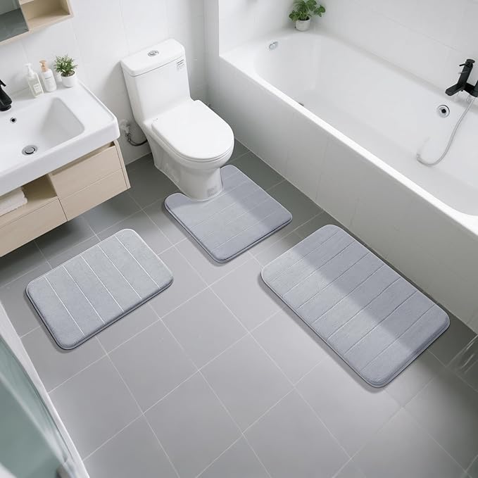 Yimobra Memory Foam Toilet Bath Mat U-Shaped, Commode Contour Rug, Soft and Comfortable, Super Water Absorbent, Non-Slip, Thick, Machine Wash Bathroom Commode Contour Rug, 24 X 20 Inches, Silver