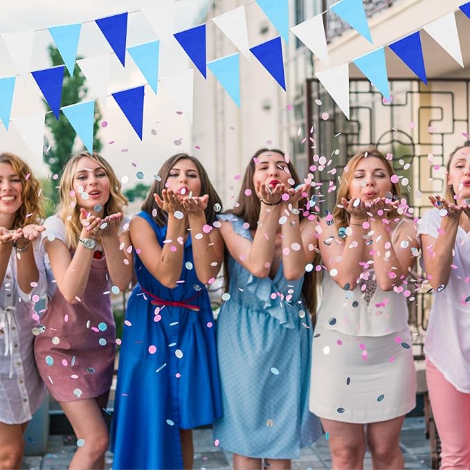 Preboun 164 Feet Pastel Pennant Banner Bunting Pennant Banner Garland 120 Pcs Pastel Triangle Flags on a String for Baby Shower Birthday Graduation Wedding Hanging Decorations(Blue and White)