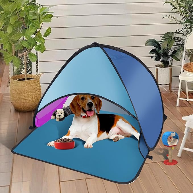 Mini Beach Tent for Dog Pet Shade Pop Up Portable Mini Head Sun Shelters Canopy for Camping Outdoor Hiking Picnic Windproof Waterproof with Tent Nails Phone Stand for Puppy Cat Small Animals(blue red)
